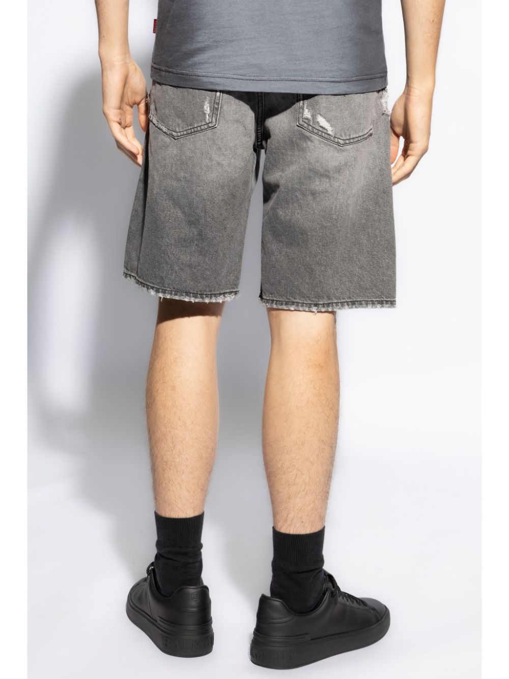 Shop Diesel Ripped-detailing Cotton Shorts In Grey