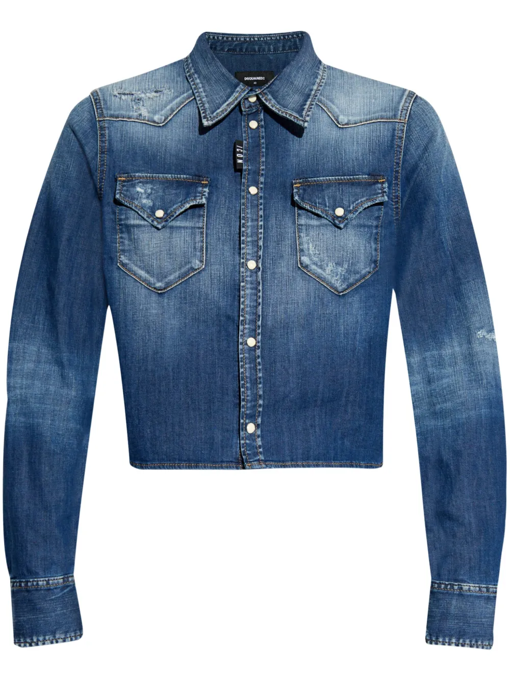 DSQUARED2 Gerafelde cropped denim blouse Blauw