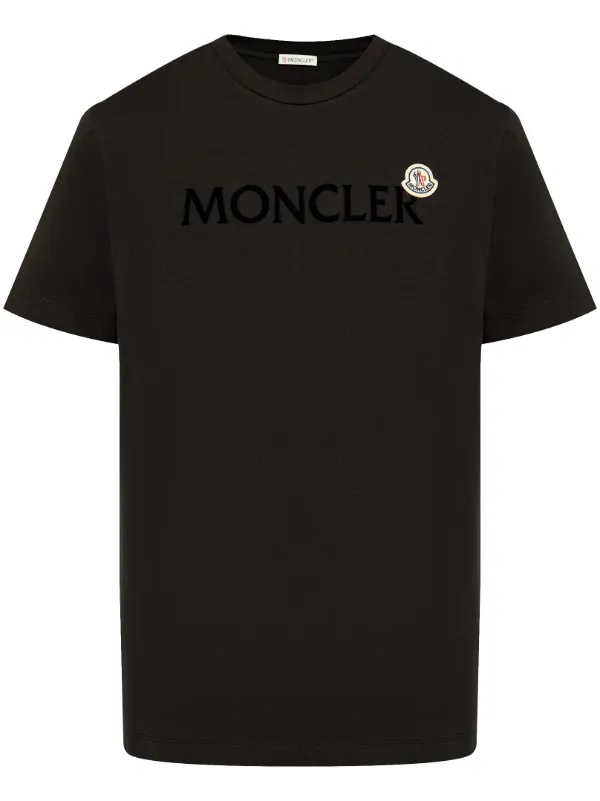 Moncler flocked logo Cotton T shirt Black FARFETCH AE