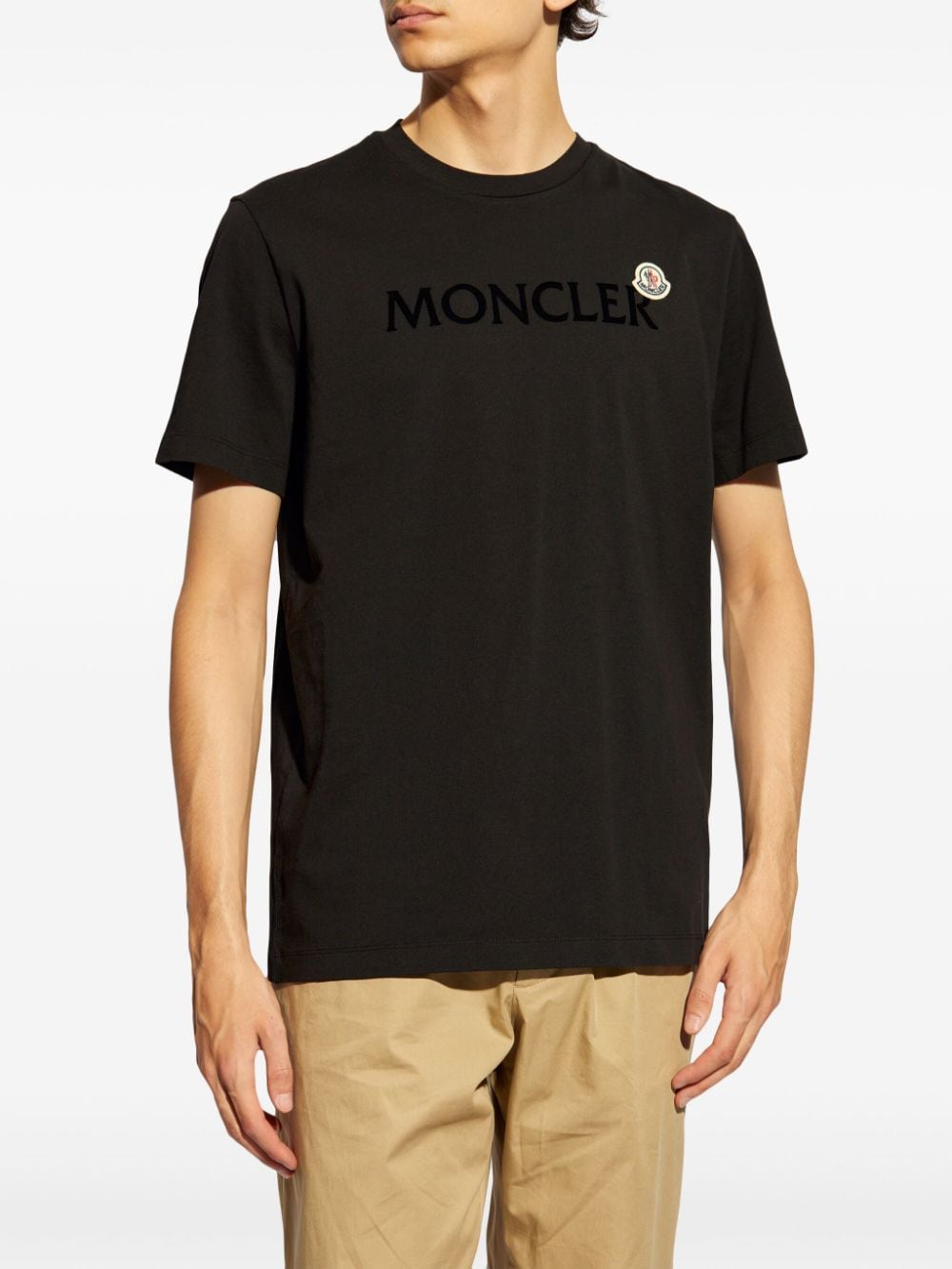 Shop Moncler Flocked-logo Cotton T-shirt In Black