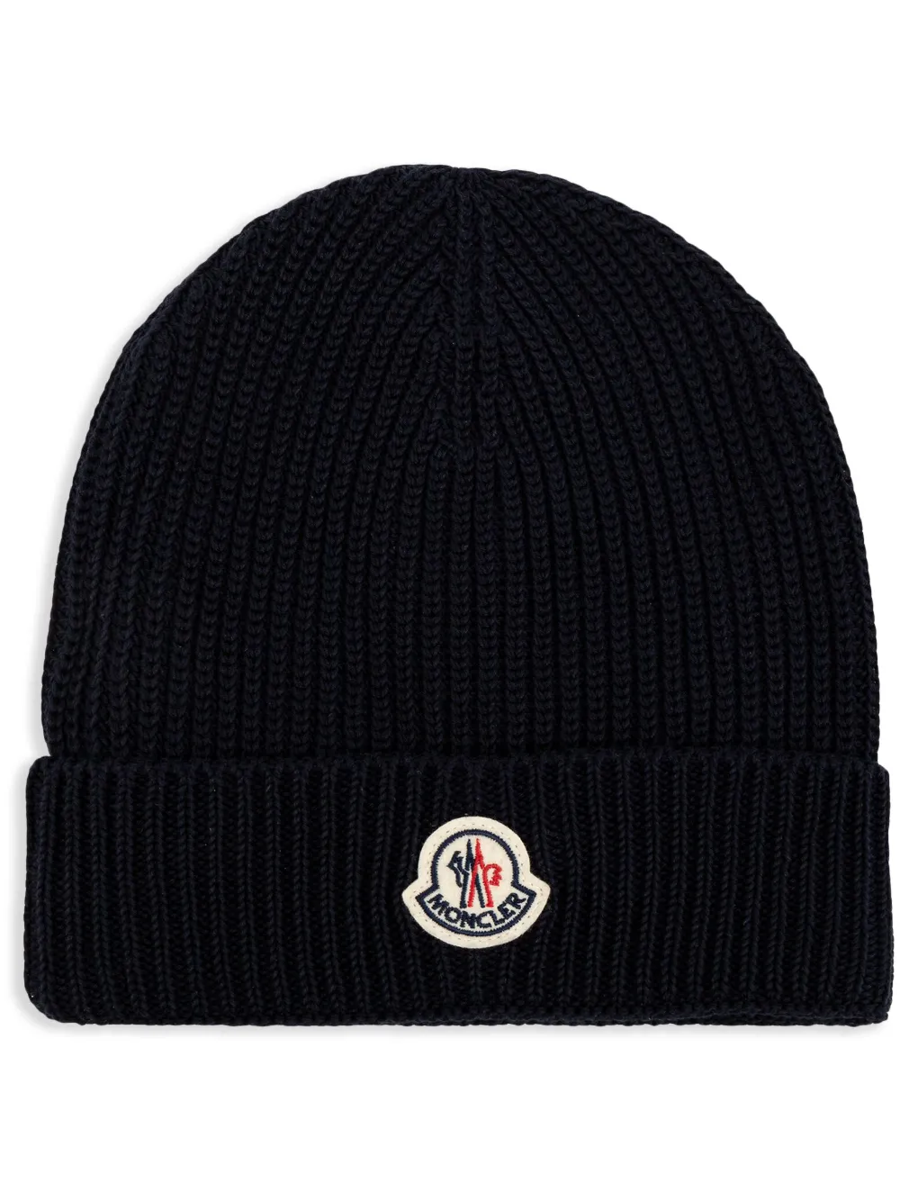 Moncler Logo-appliqué Ribbed-knit Beanie In Blue