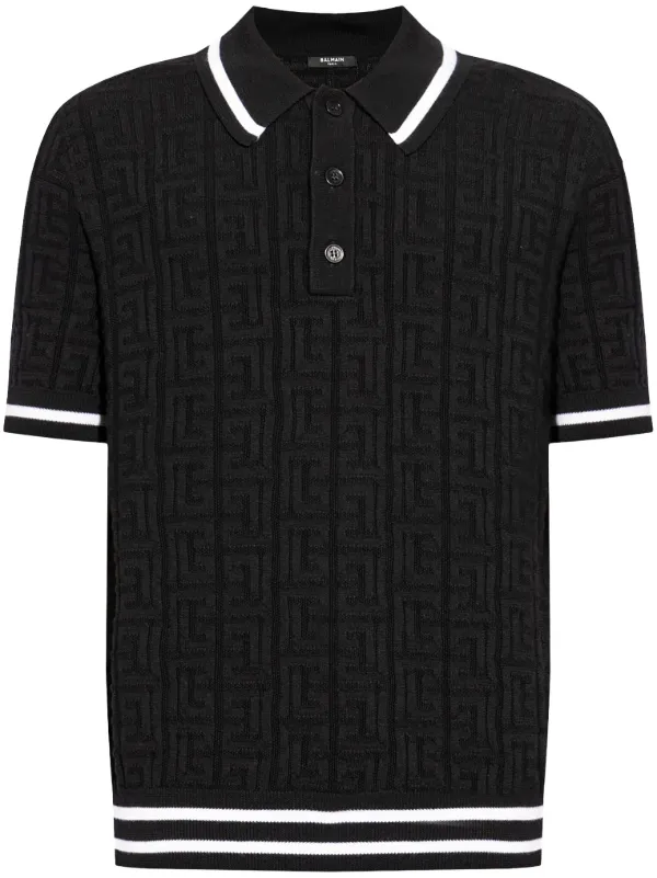 Balmain 4G knitted polo shirt men Virgin Wool L Black