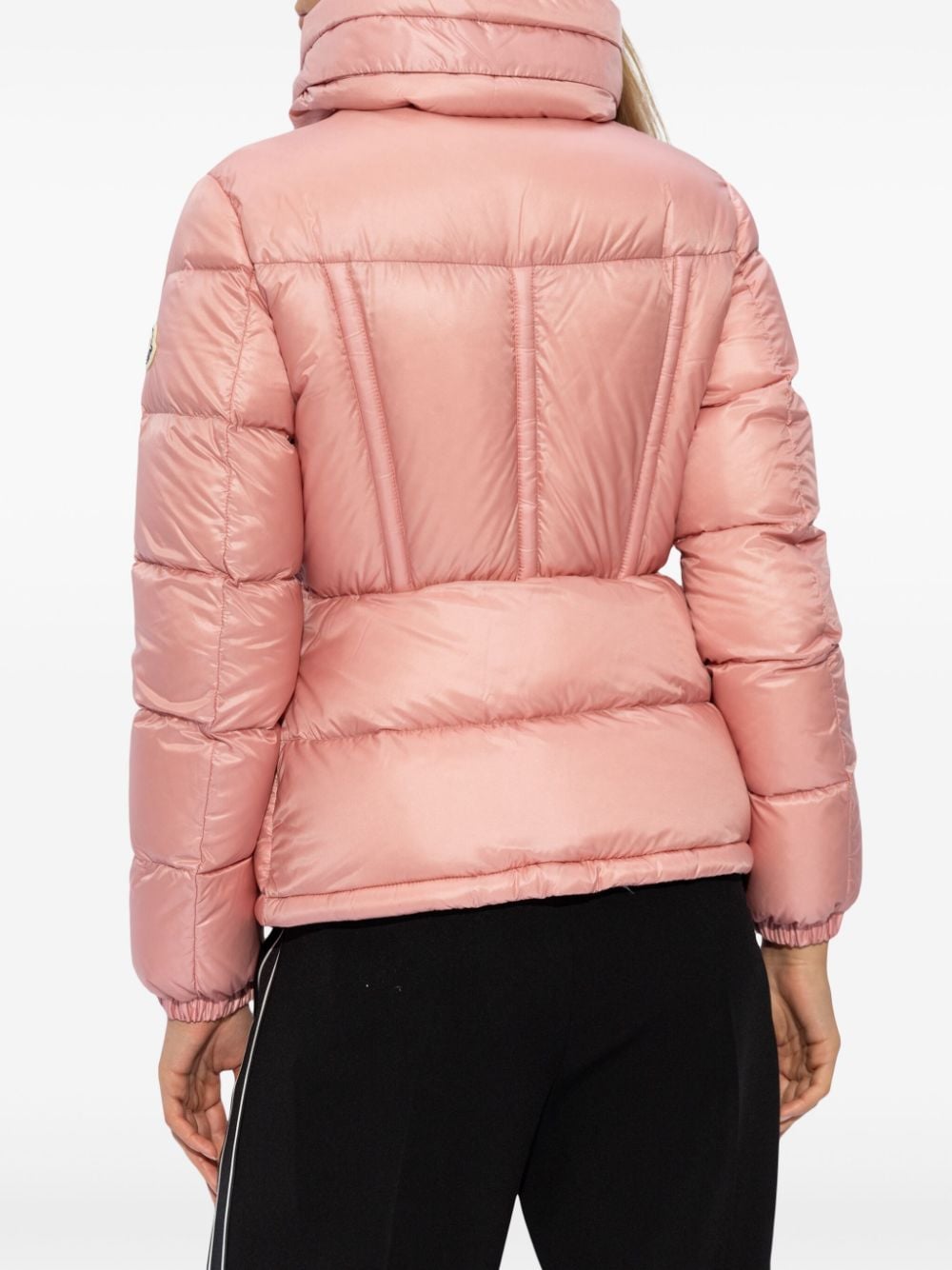 Shop Moncler Fitted Waist Stand-up Collar Down Jacket In Pink