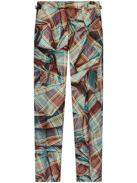 optical-illusion check-print virgin-wool trousers