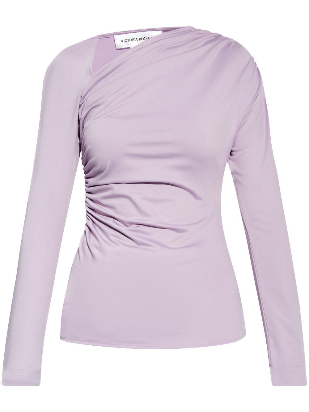 Shop Victoria Beckham Asymmetric-neck Ruched Top In Purple