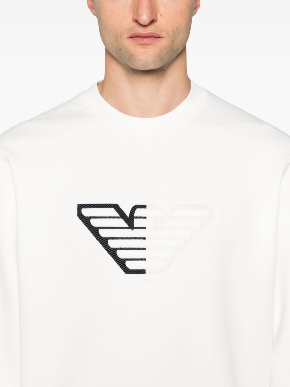 Shop Emporio Armani Logo-embossed Jersey Sweatshirt In White