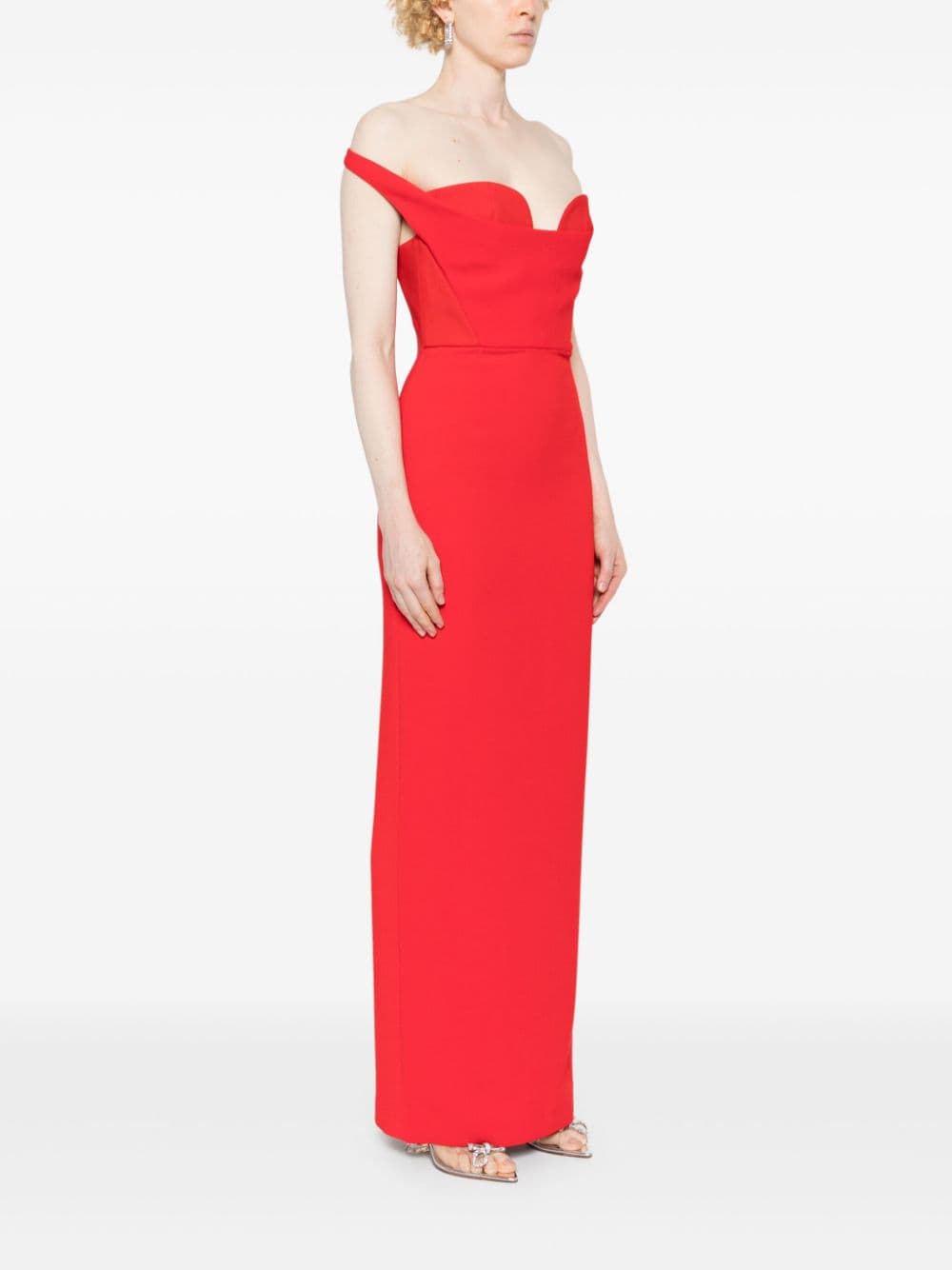 Shop Solace London Serina Off-shoulder Gown In Red