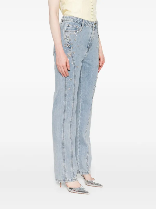 デニム・ジーパン SELF PORTRAIT JEANS (PF25827PB) Self-Portrait gem-embellished Straight Jeans | Blue | FARFETCH