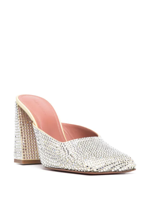 Amina Muaddi Charlotte 95mm Satin Mules Yellow FARFETCH EG