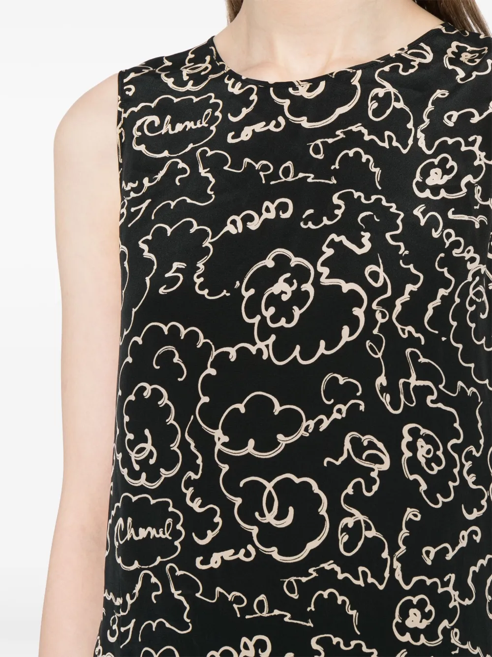 Pre-owned Chanel 1990-2000s Logo-print Silk Blouse In Black