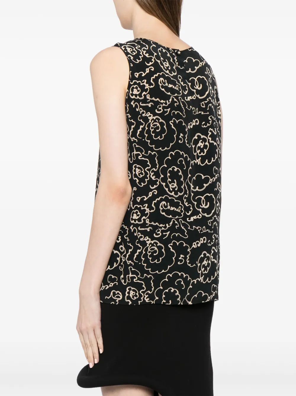 Pre-owned Chanel 1990-2000s Logo-print Silk Blouse In Black