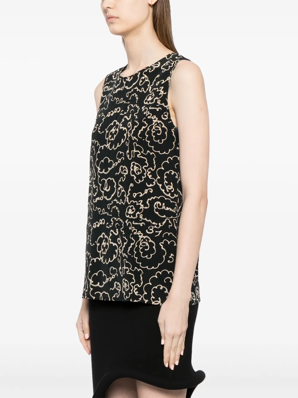 Pre-owned Chanel 1990-2000s Logo-print Silk Blouse In Black