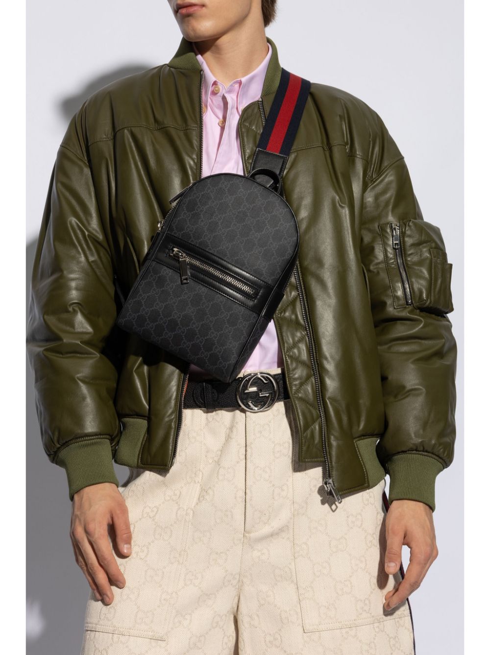 Gucci Leren rugzak met monogram-print - Zwart