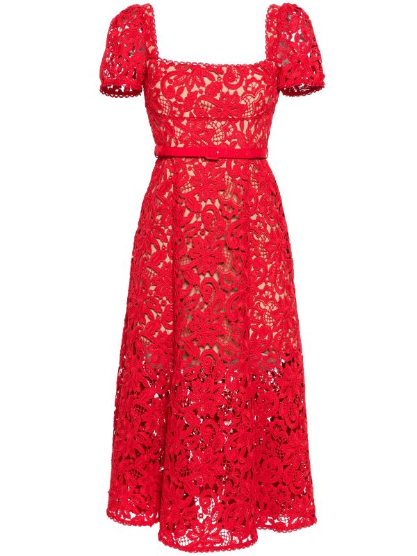 Self Portrait floral lace midi dress women Polyester Polyester 6 Red