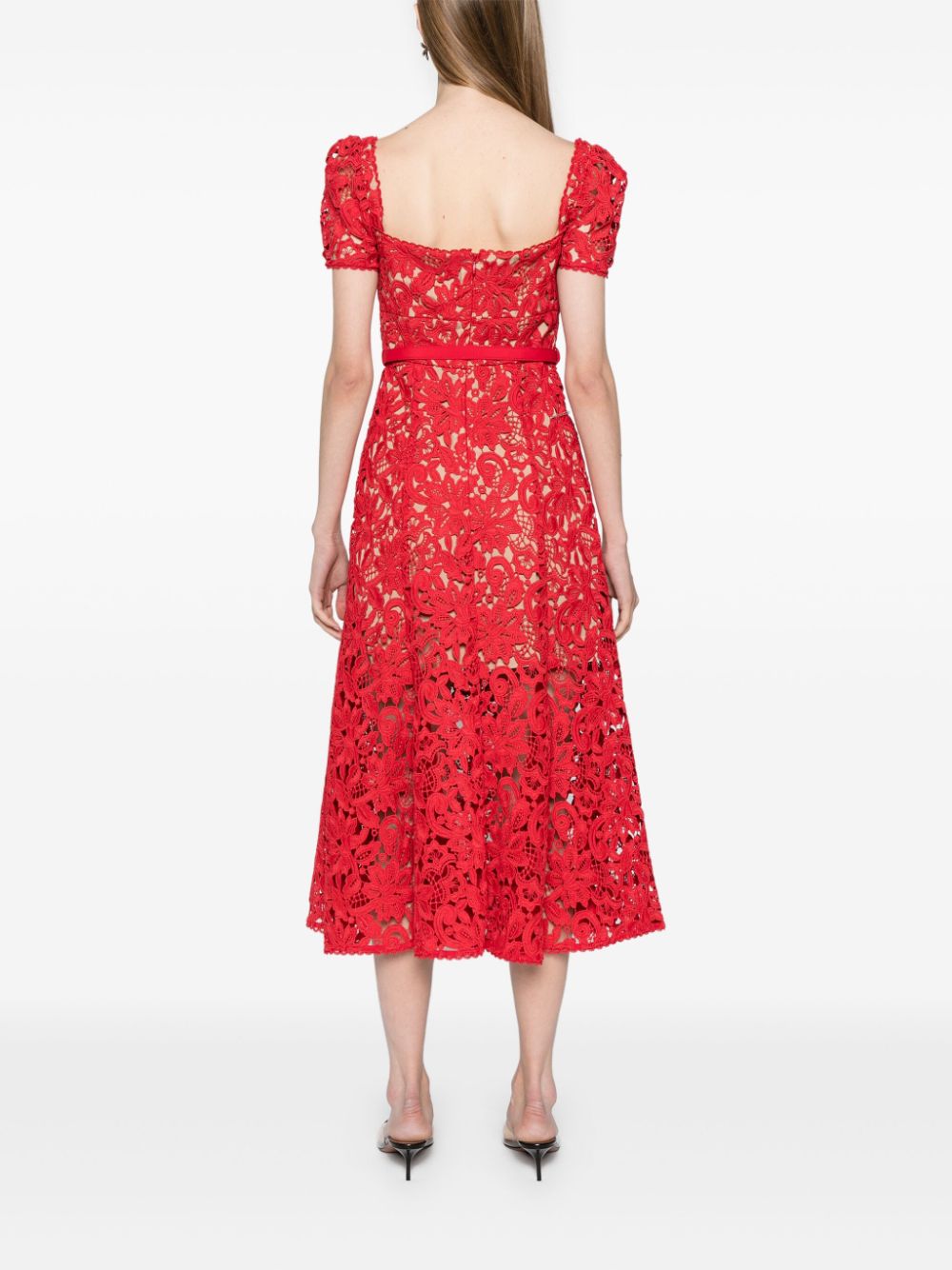 Self Portrait Floral Lace Midi Dress Red Farfetch 5473