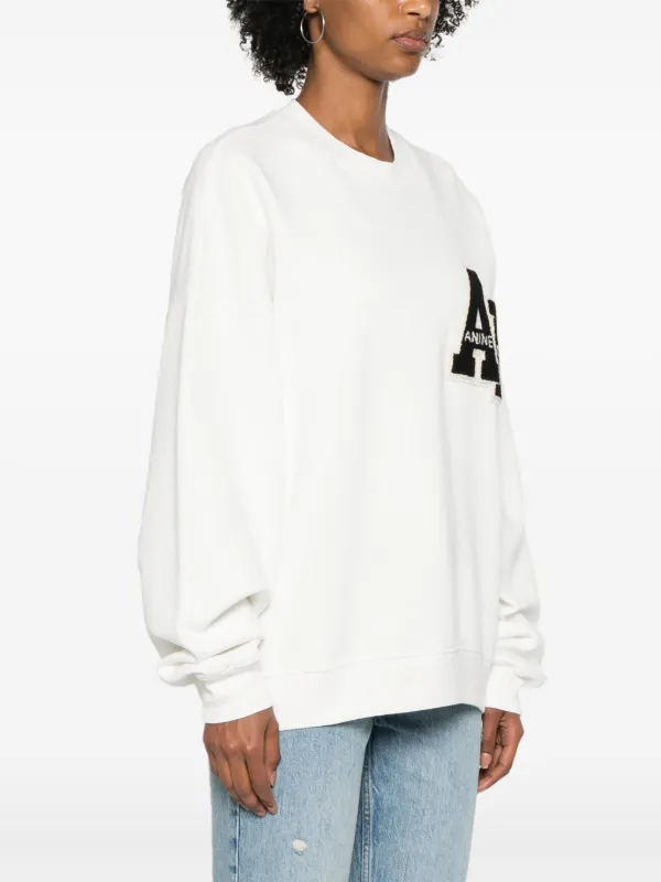 ANINE BING Miles logo-patch Cotton Sweatshirt | White | FARFETCH
