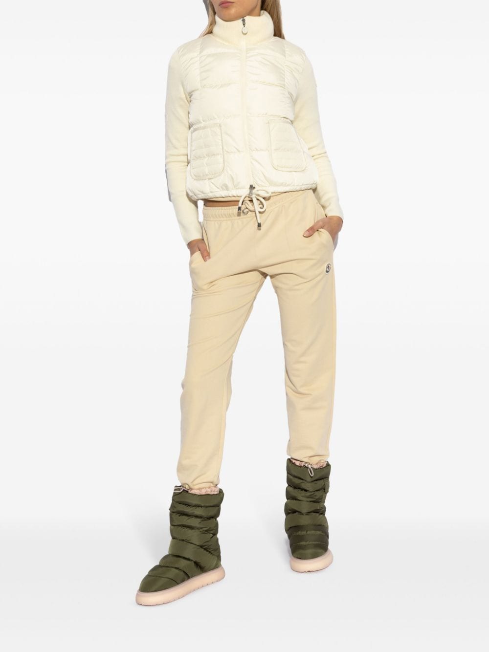 Shop Moncler Panelled Padded Cardigan In Neutrals