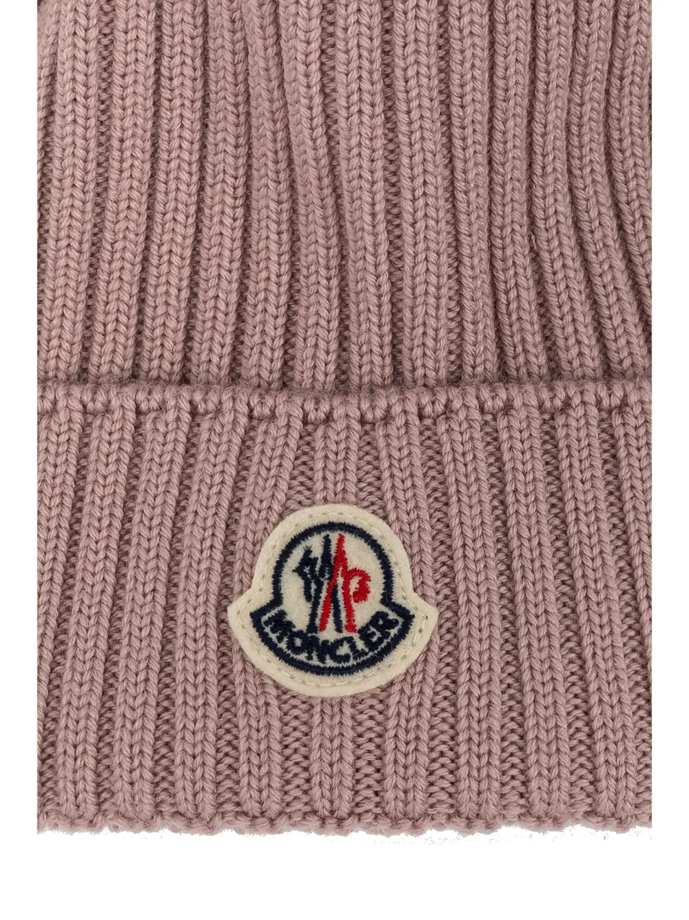 Moncler Enfant Ribgebreide muts met logo applicatie Roze
