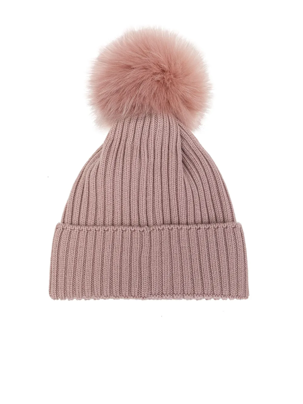Moncler Enfant Ribgebreide muts met logo applicatie Roze