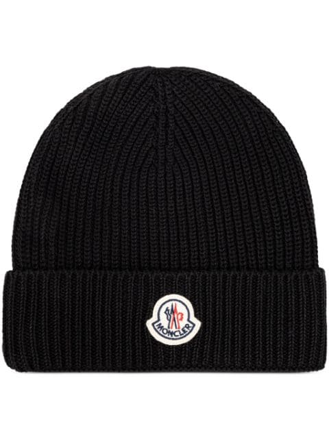 Moncler logo-appliqué ribbed-knit beanie