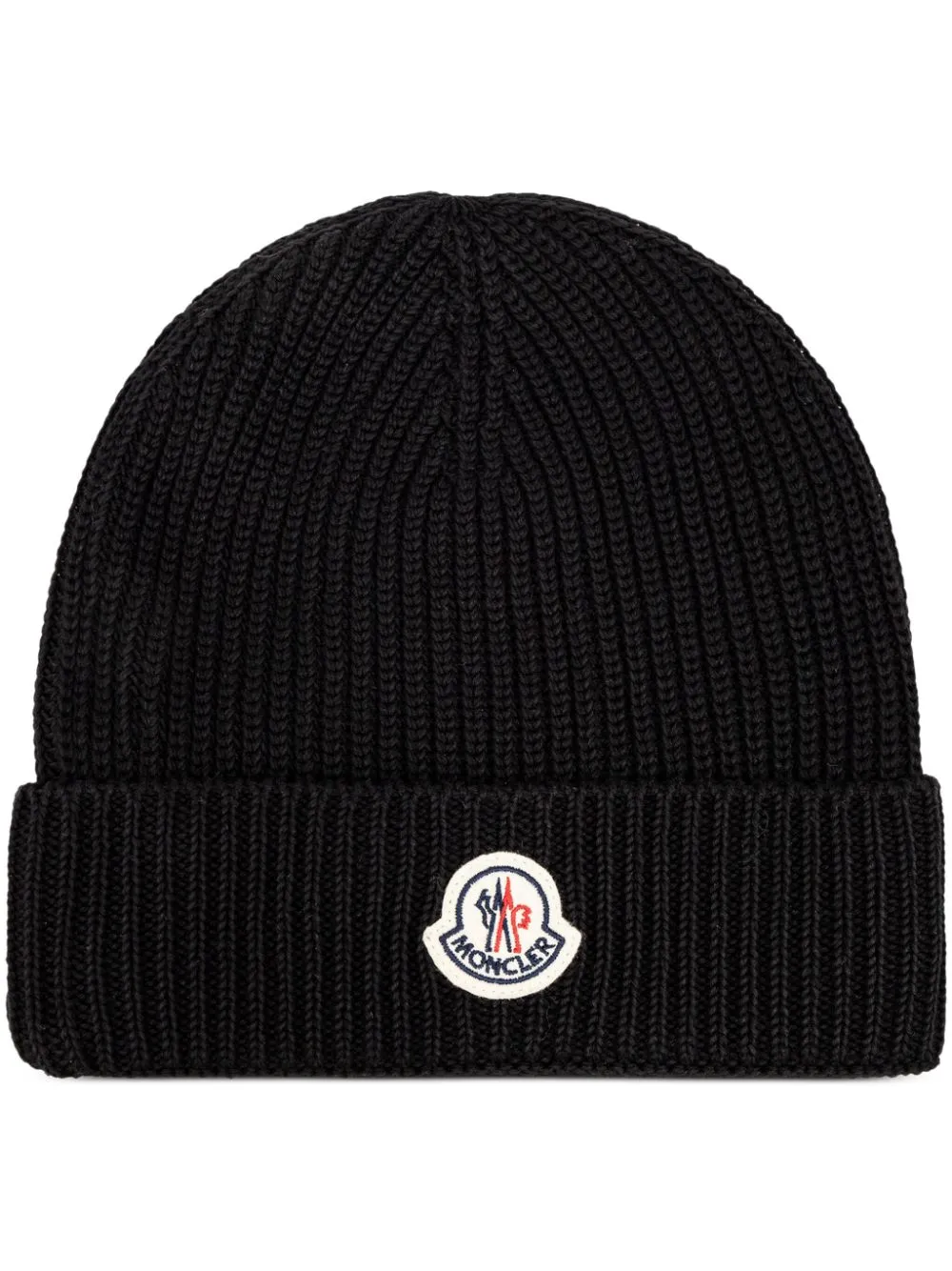 Moncler Logo-appliqué Ribbed-knit Beanie In Black