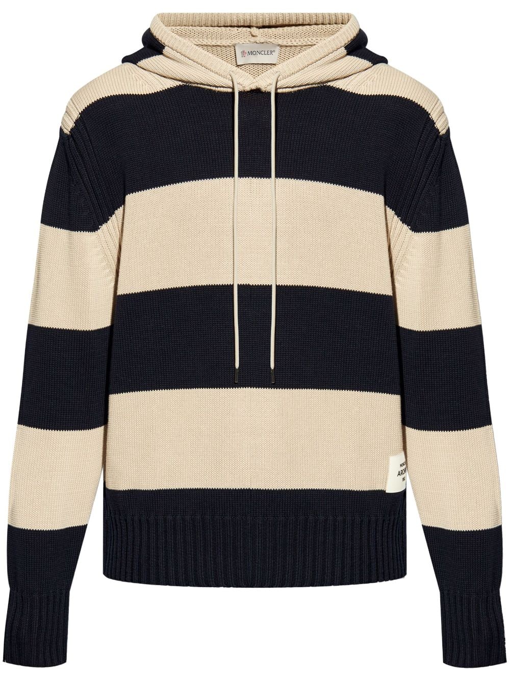 Shop Moncler Striped Knit Cotton Hoodie In Blue