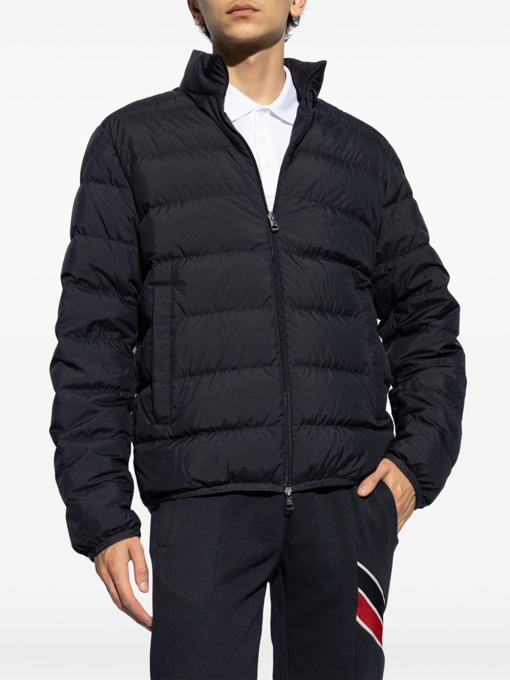 Shop Moncler Mock Neck Down Jacket In Blue