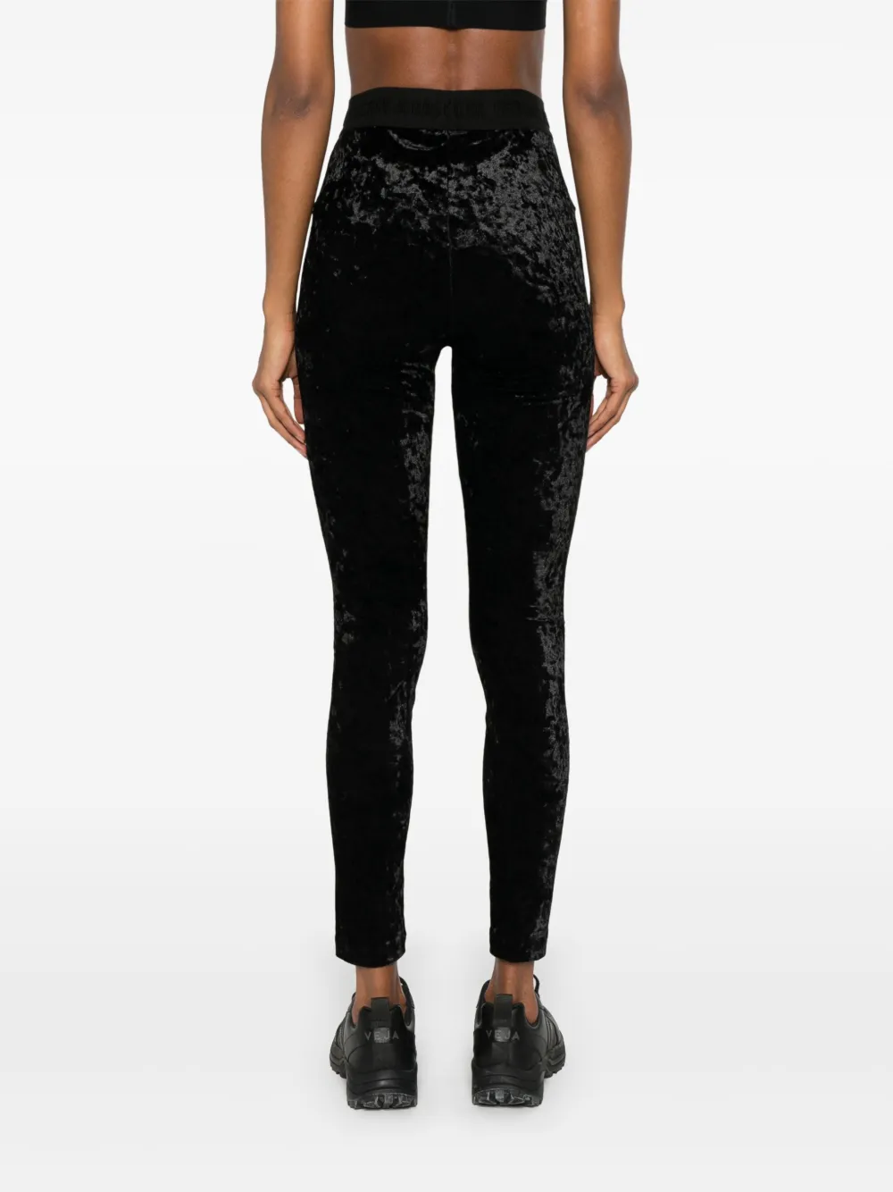 Cheap Versace Jeans Couture logo-waistband velvet leggings Women