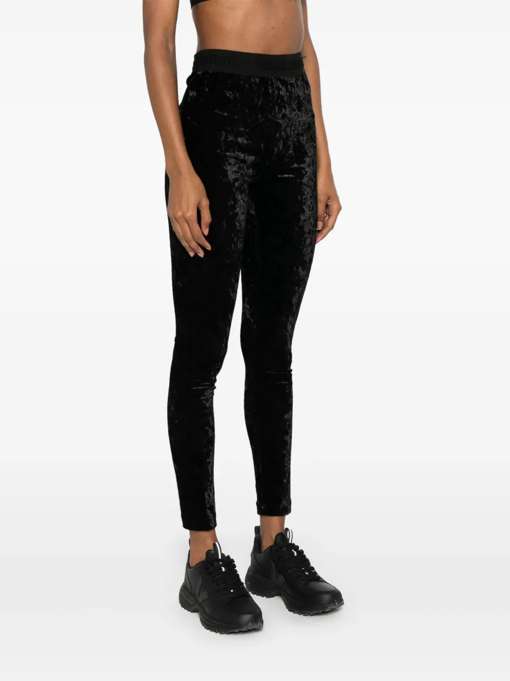 Cheap Versace Jeans Couture logo-waistband velvet leggings Women