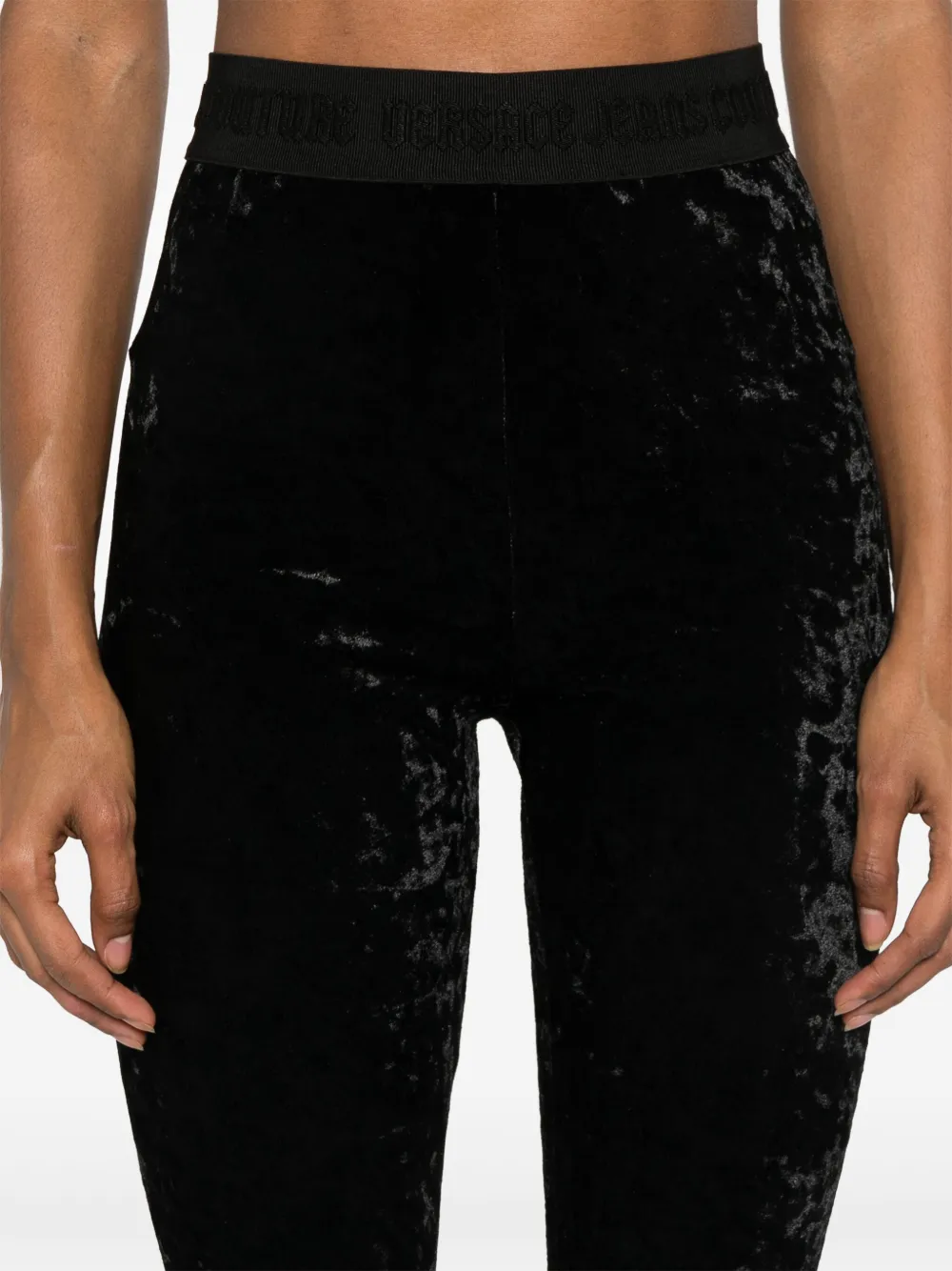Cheap Versace Jeans Couture logo-waistband velvet leggings Women