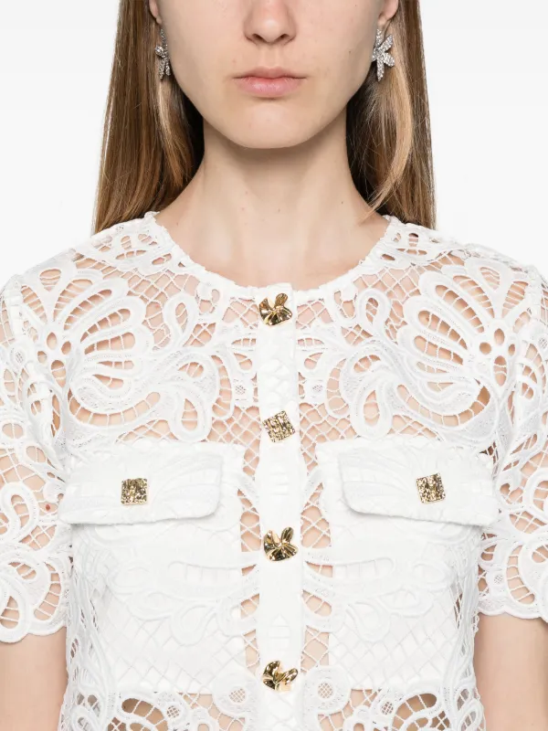 Self Portrait White Guipure Lace Top | Shopbop