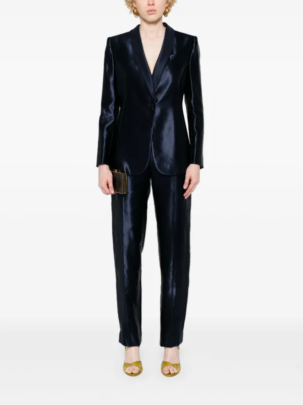 【VIP価格】GIORGIO ARMANI Double-breasted satin Blazer Double-breasted silk-blend blazer in grey - Giorgio Armani