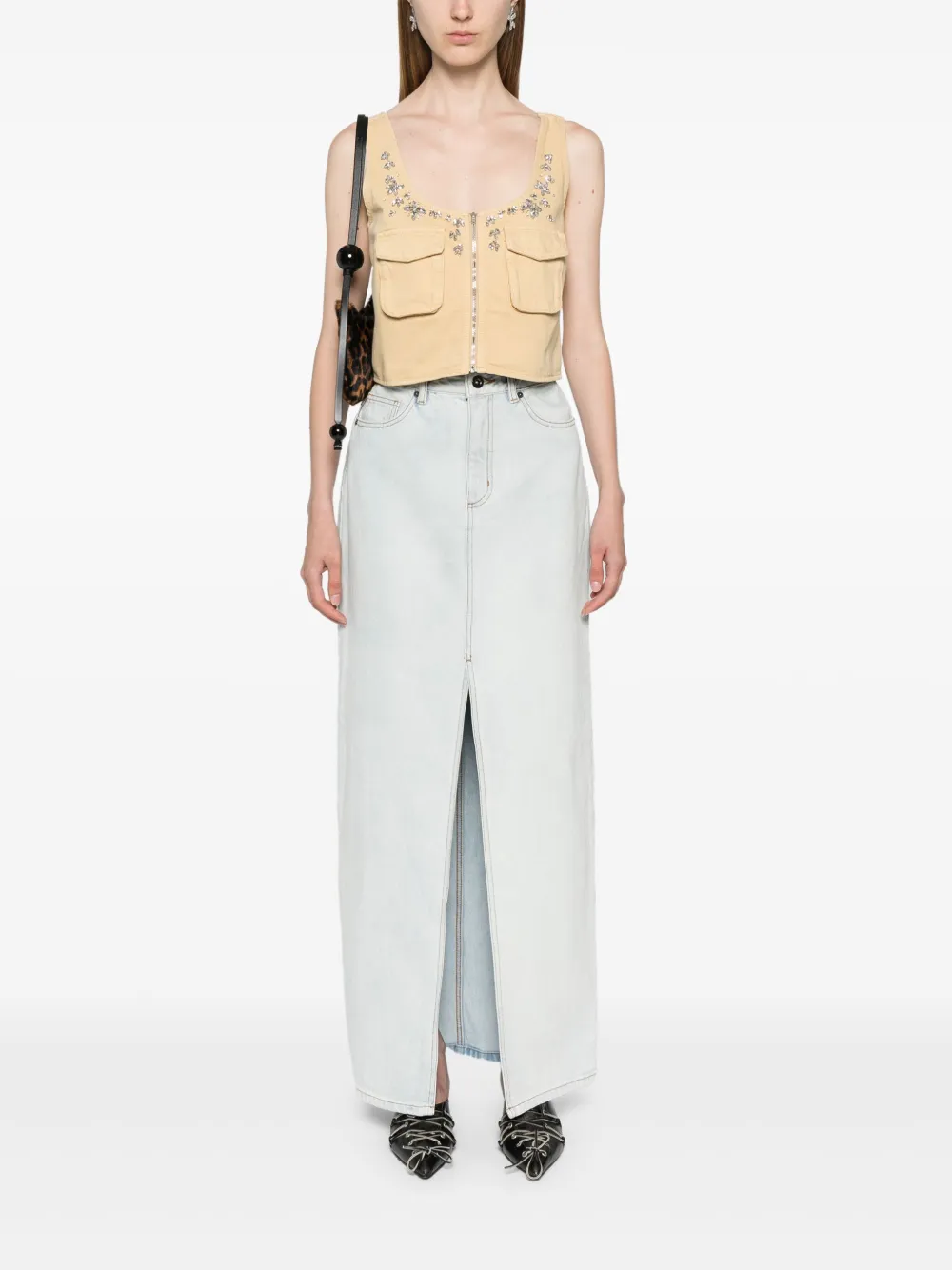 Self-Portrait Denim maxi-rok - Blauw