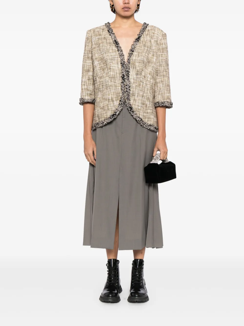 Pre-owned Chanel 2003 Collarless Tweed Jacket In Brown