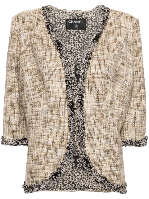 CHANEL Pre-Owned chamarra de tweed sin cuello 2003