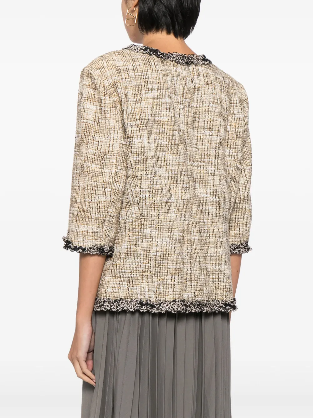 Pre-owned Chanel 2003 Collarless Tweed Jacket In Brown