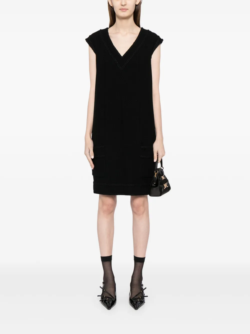 CHANEL Pre-Owned 2008 mouwloze jurk van zijdeblend - Zwart