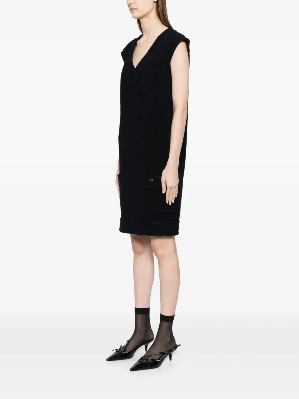 Pre-owned Chanel 2008 Silk-blend Sleeveless Dress In Blue