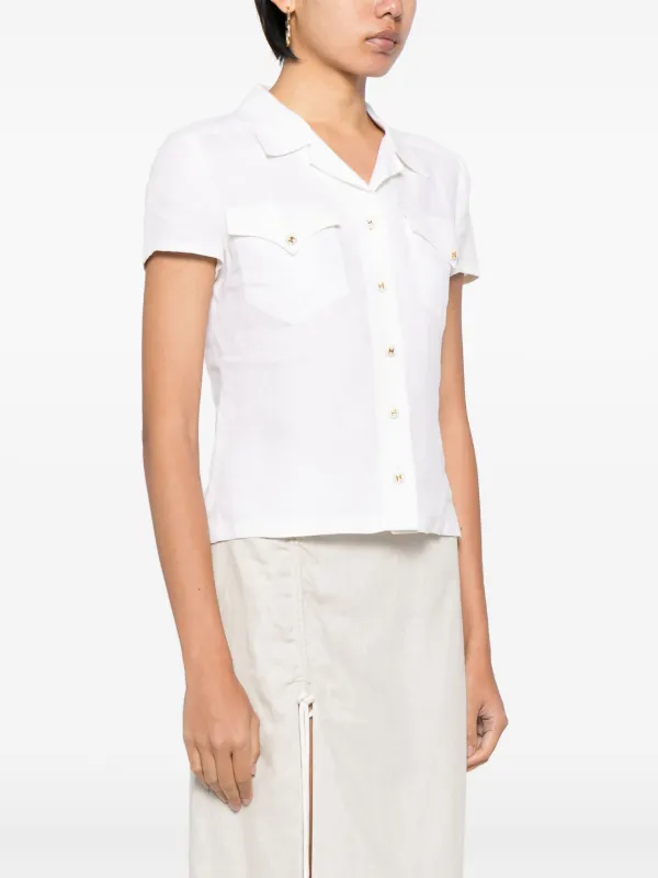 CHANEL Pre-Owned 1997 short-sleeved Linen Shirt | White | FARFETCH