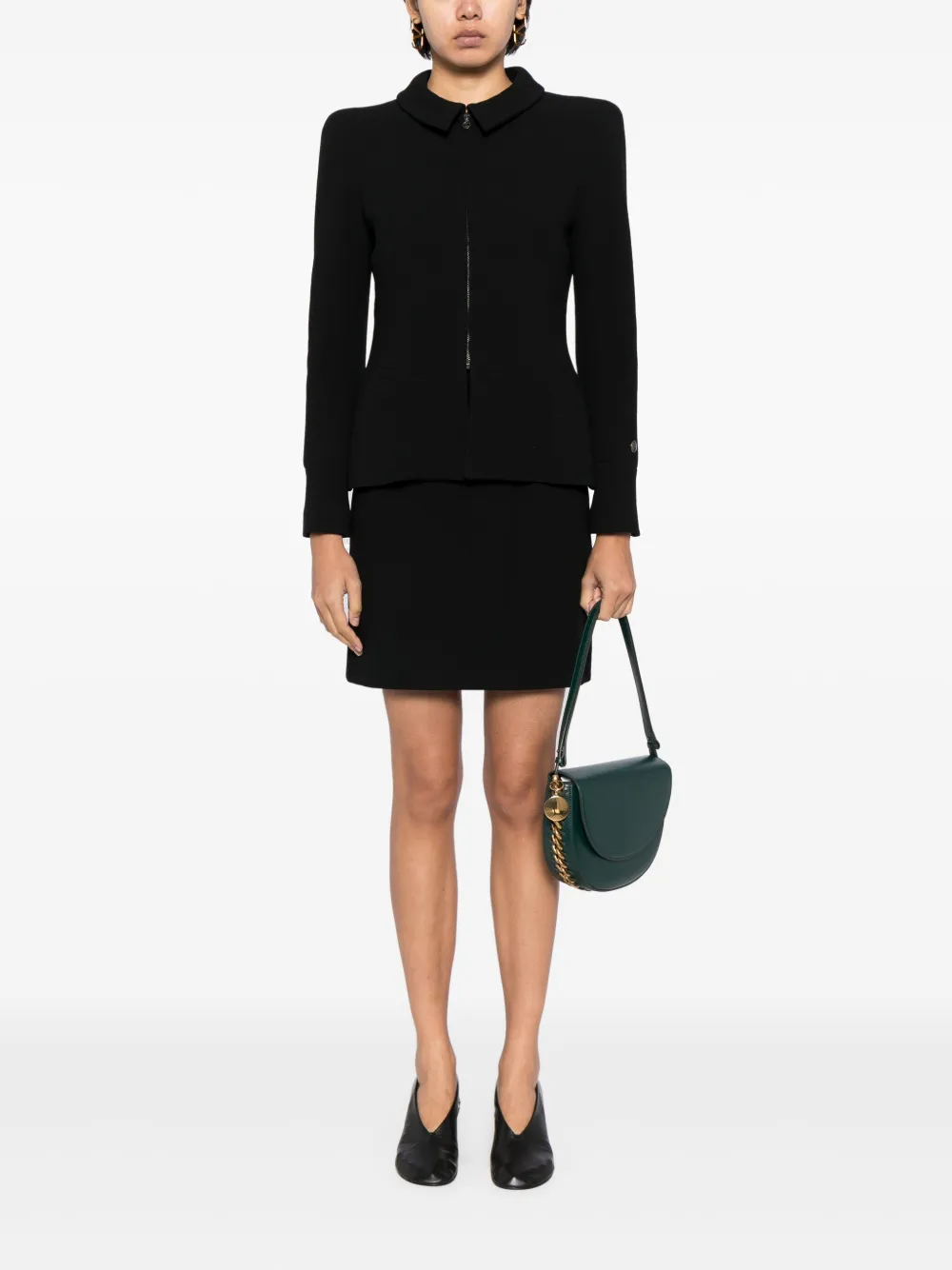 CHANEL Pre-Owned 1997 wollen mantelpak met rits - Zwart