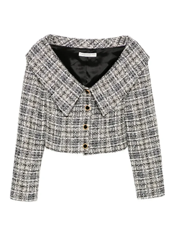 【Alessandra Rich】 Croppedチェックツイードジャケット Checked cropped tweed blazer in black - Alessandra Rich