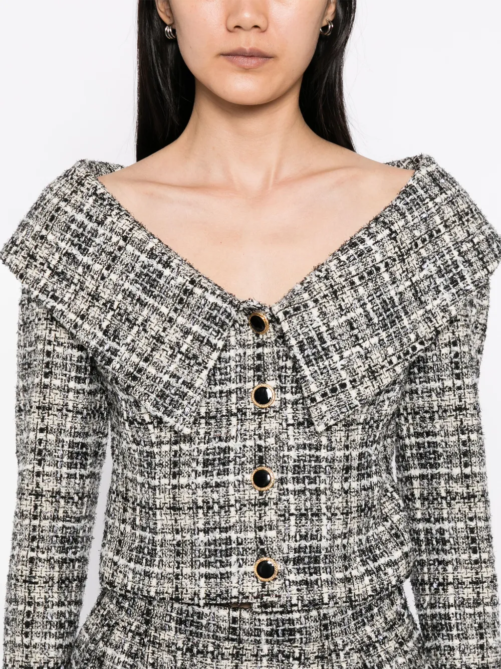 Alessandra Rich Checked Lurex Tweed Jacket In Multi