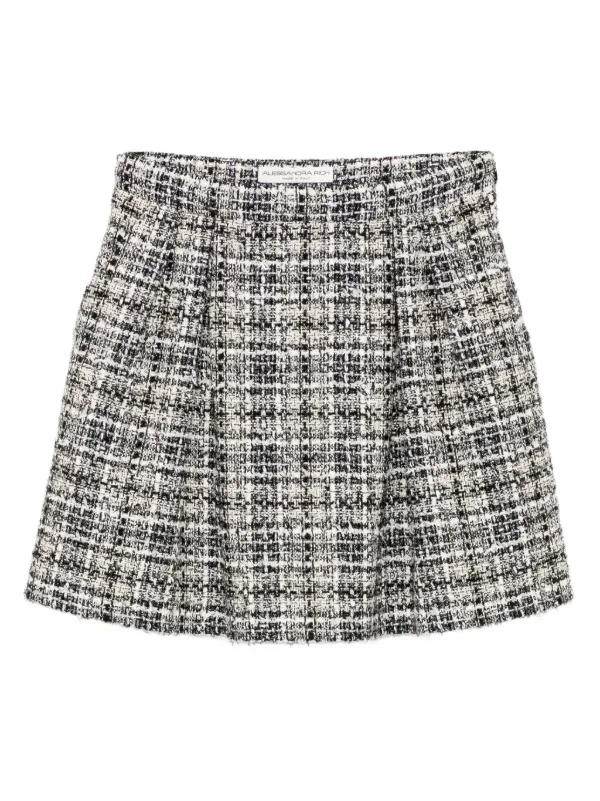 Alessandra Rich Checked Lurex Tweed Skirt in Black