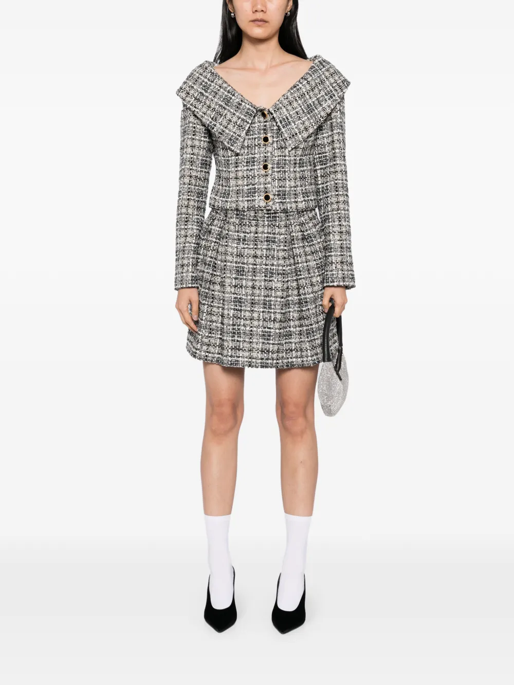 Alessandra Rich Geruite lurex tweed rok - Zwart