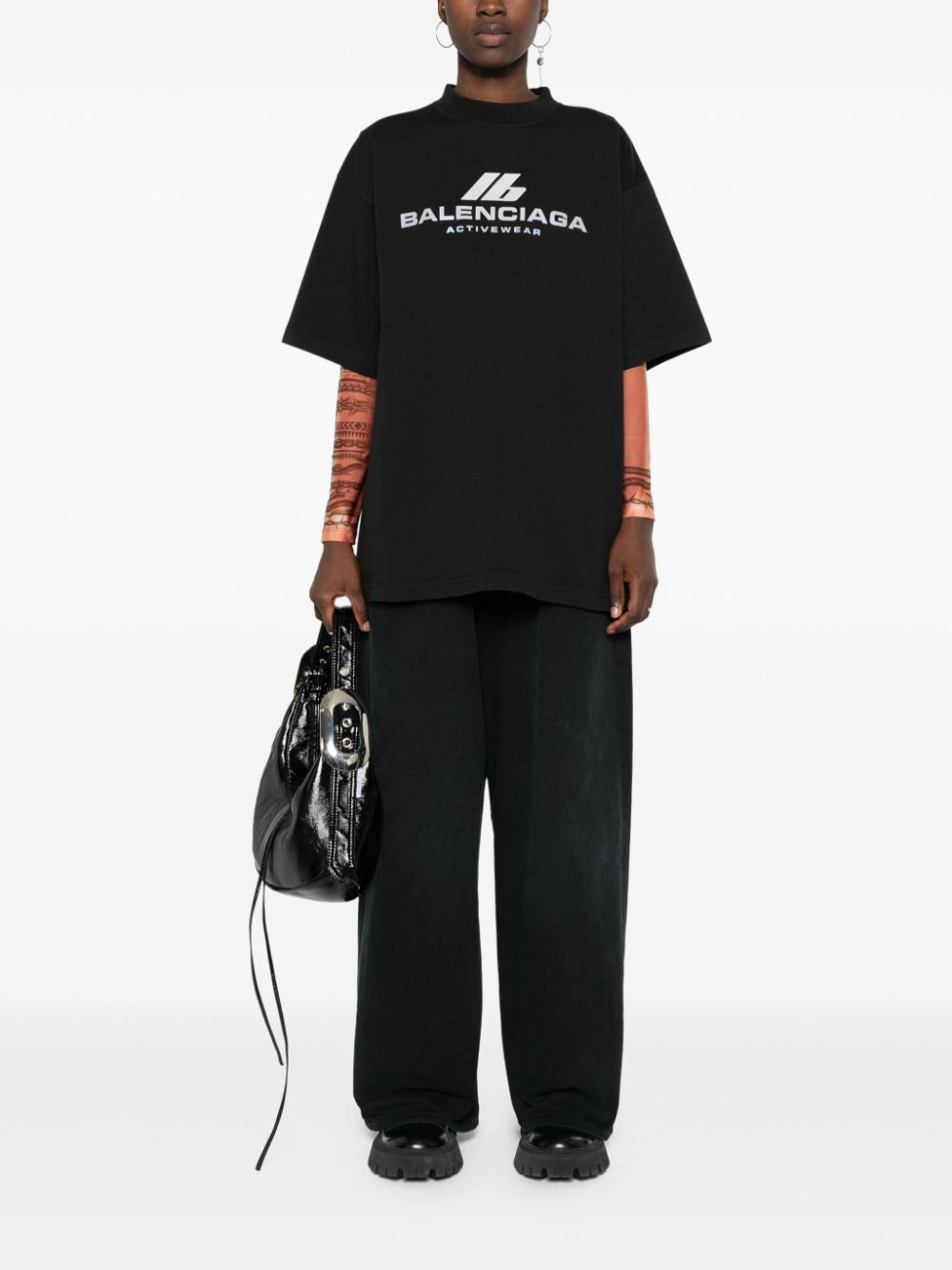 Shop Balenciaga Reflective-logo Cotton T-shirt In Black