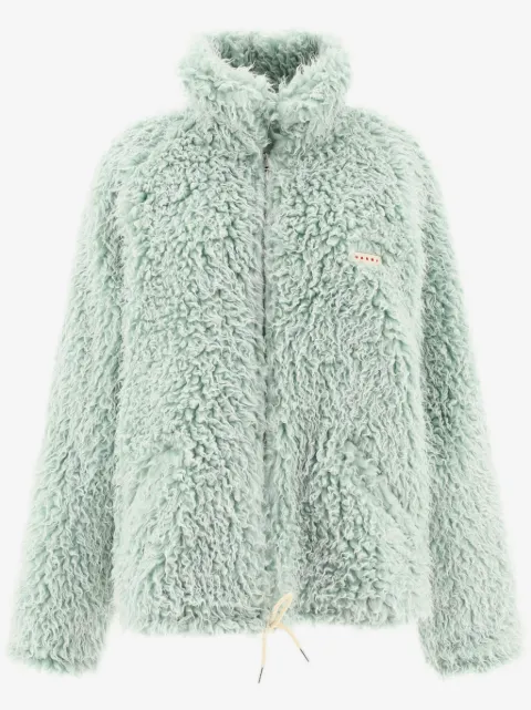 Marni logo-appliqué faux-fur jacket