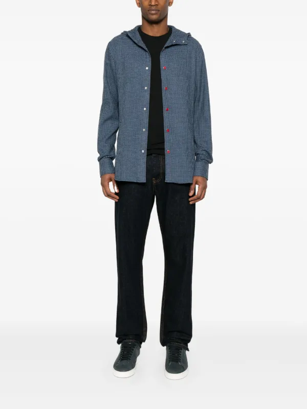 シャツ IONSEOUL Retro Hood Detachable Check Shirt JE403 Kiton gingham-check Hooded Shirt | Blue | FARFETCH