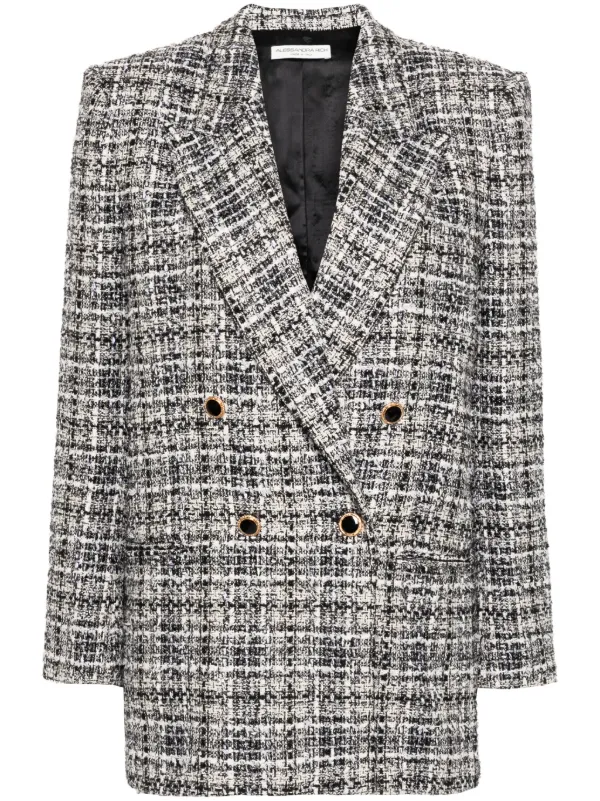 Alessandra Rich Double-breasted Tweed Blazer in White