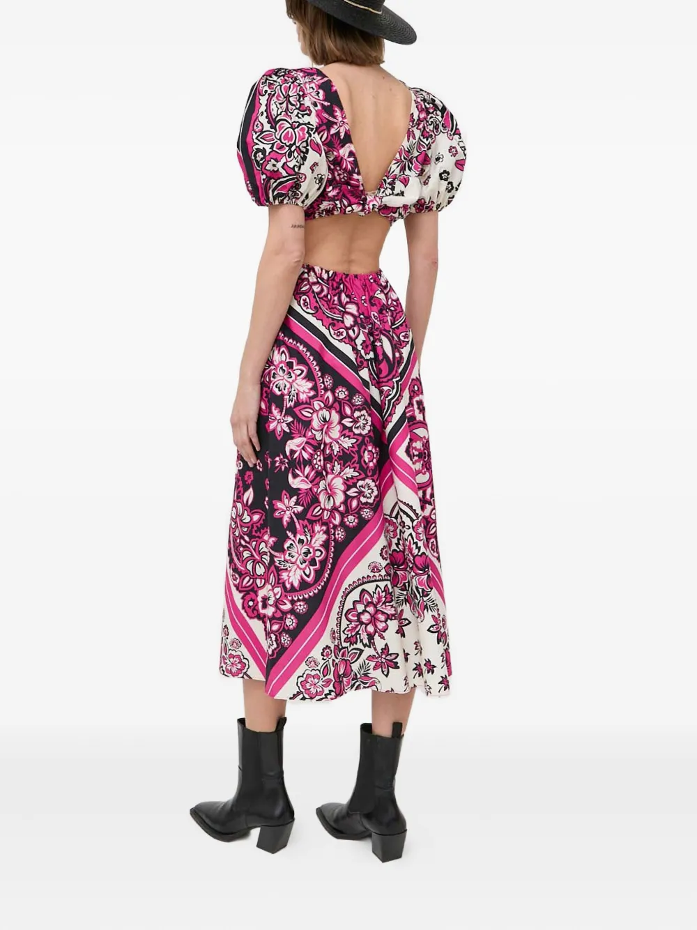 RED Valentino Midi-jurk met pofmouwen en bloemenprint - Roze