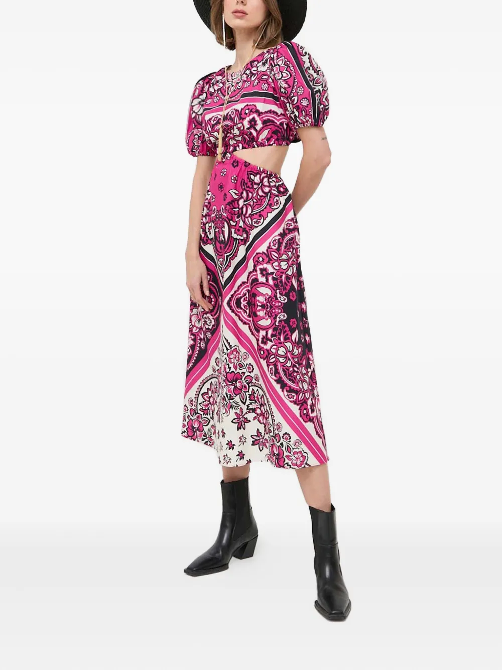 RED Valentino puff-sleeve floral midi dress - Rosa